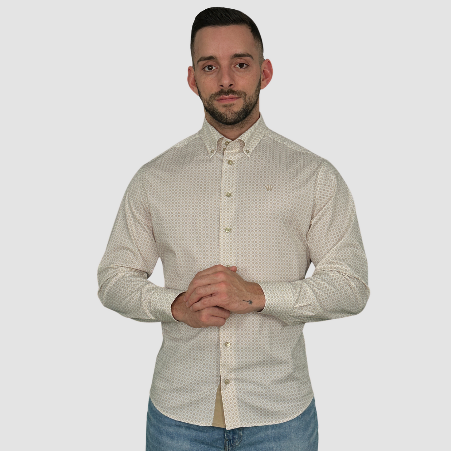 Herrenhemd für Bodybuilder - Beige mit Muster